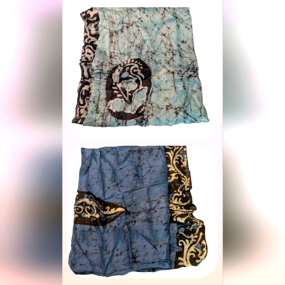 Vintage Indian Hand Dyed Silk Scarves‎ Set Of 2
